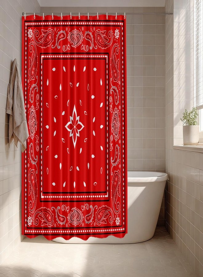 Batmerry Red Black Paisley Decor Shower Curtain,Colorful Floral Vintage Bandana Border Bathroom Decor Polyester Fiber Plastic Rings Quick-Drying Waterproof for Bathtubs/Bathroom, 72x60 inches - Image 4