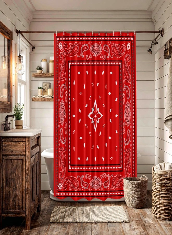 Batmerry Red Black Paisley Decor Shower Curtain,Colorful Floral Vintage Bandana Border Bathroom Decor Polyester Fiber Plastic Rings Quick-Drying Waterproof for Bathtubs/Bathroom, 72x60 inches - Image 3