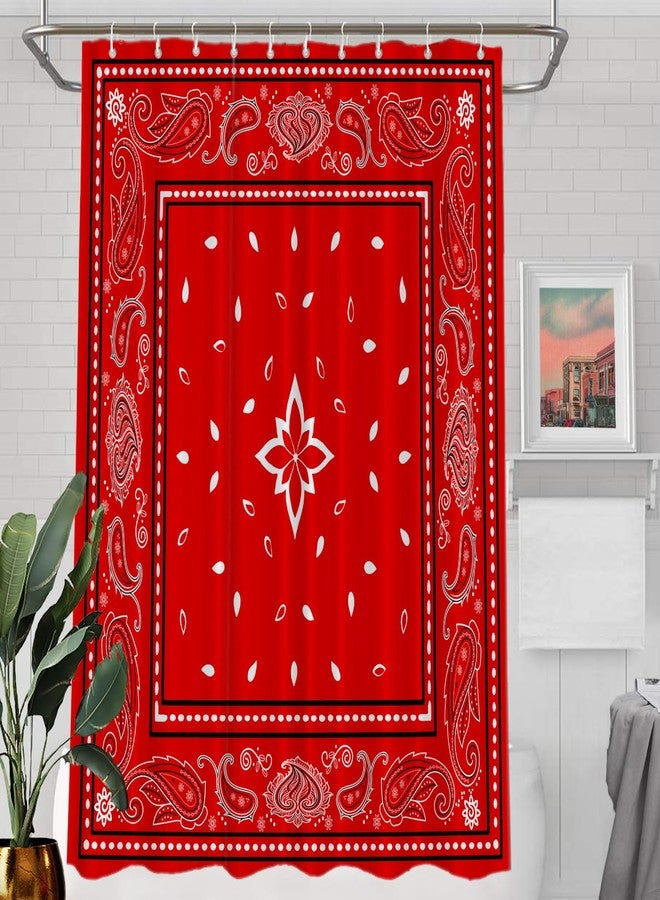 Batmerry Red Black Paisley Decor Shower Curtain,Colorful Floral Vintage Bandana Border Bathroom Decor Polyester Fiber Plastic Rings Quick-Drying Waterproof for Bathtubs/Bathroom, 72x60 inches - Image 1