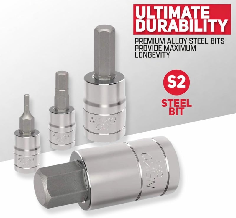 Neiko 10288A Allen Hex Bit Socket Set, 32 Piece SAE and Metric Allen Socket Set, Allen Head Hex Key Socket Set Made with S2 Steel - Image 3
