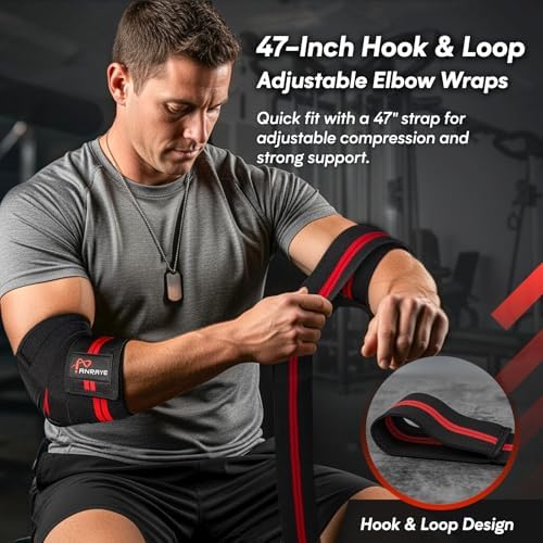 Anraye Elbow Wraps for Weightlifting - Adjustable Compression Straps & Elbow Brace for Joint Support (1 Pair), 47" Elbow Sleeves Weightlifting Men Women for Bench Press Powerlifting and Fitness Training - Image 5