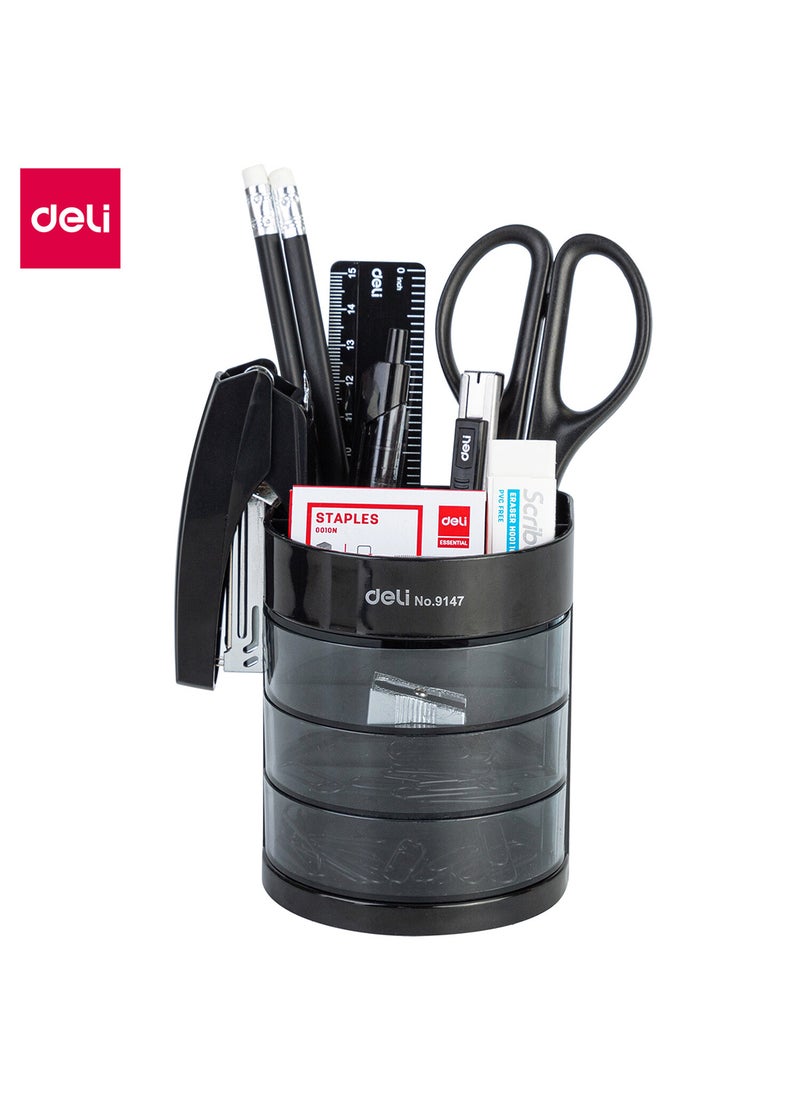 Deli Multi Functional Desktop Stationery Set Combo with Stand 12 PCS , for office , School , Home , Black  - Image 4