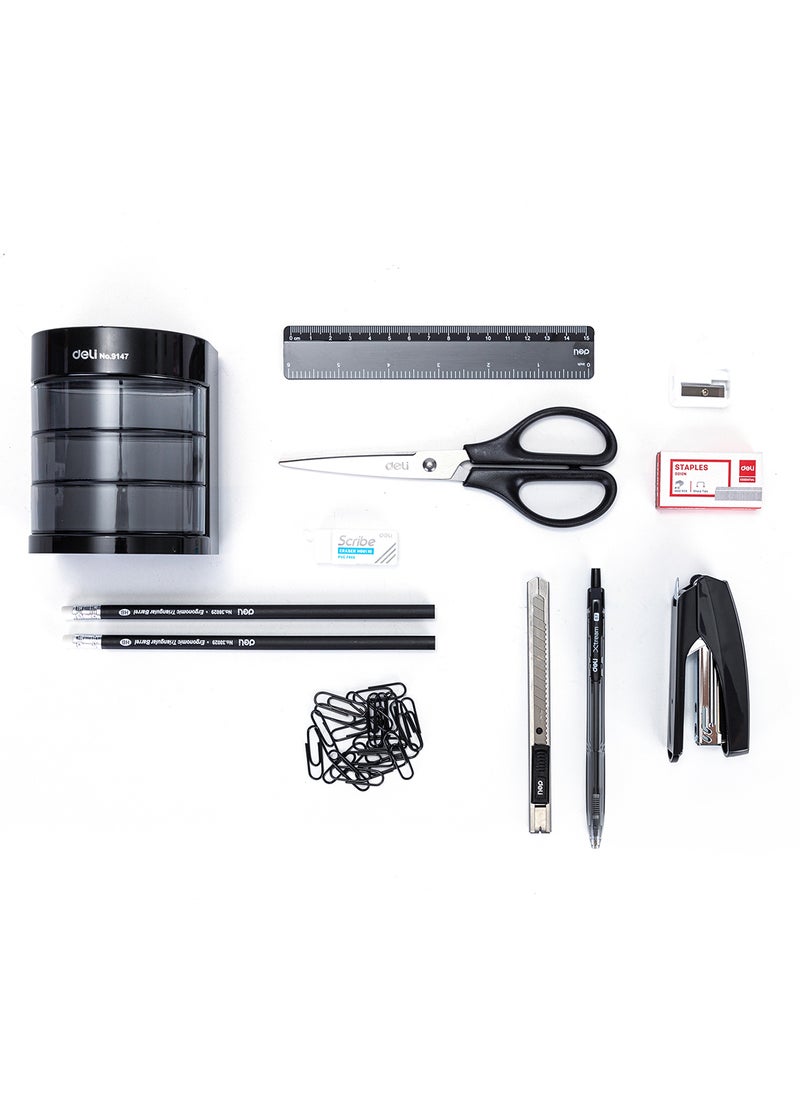 Deli Multi Functional Desktop Stationery Set Combo with Stand 12 PCS , for office , School , Home , Black  - Image 5