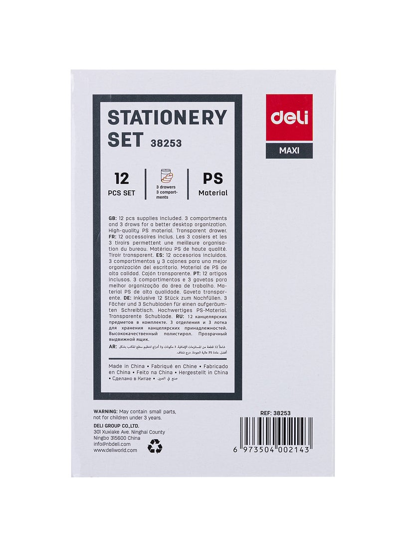 Deli Multi Functional Desktop Stationery Set Combo with Stand 12 PCS , for office , School , Home , Black  - Image 2