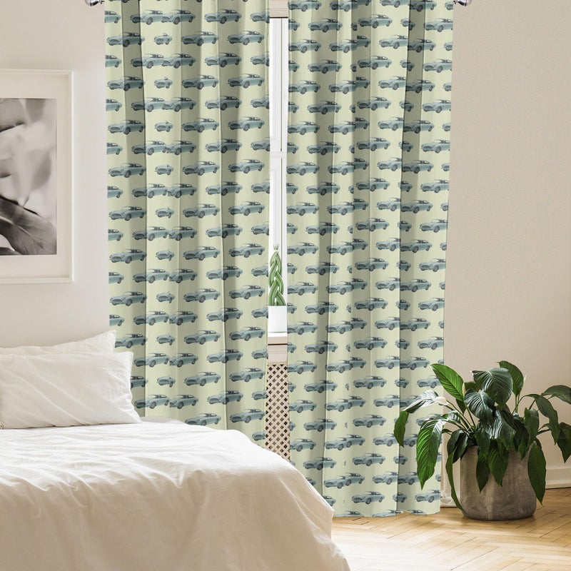 Ambesonne Vintage Curtains  Retro Sports Car Pattern with Classic Vehicle on a Pastel Background  Window Treatments 2 Panel Set for Living Room Bedroom  Pair of - 28"" x 84""  Blue Green - Image 4