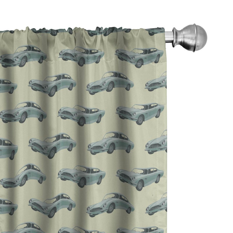 Ambesonne Vintage Curtains  Retro Sports Car Pattern with Classic Vehicle on a Pastel Background  Window Treatments 2 Panel Set for Living Room Bedroom  Pair of - 28"" x 84""  Blue Green - Image 1