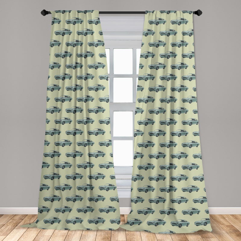 Ambesonne Vintage Curtains  Retro Sports Car Pattern with Classic Vehicle on a Pastel Background  Window Treatments 2 Panel Set for Living Room Bedroom  Pair of - 28"" x 84""  Blue Green - Image 5