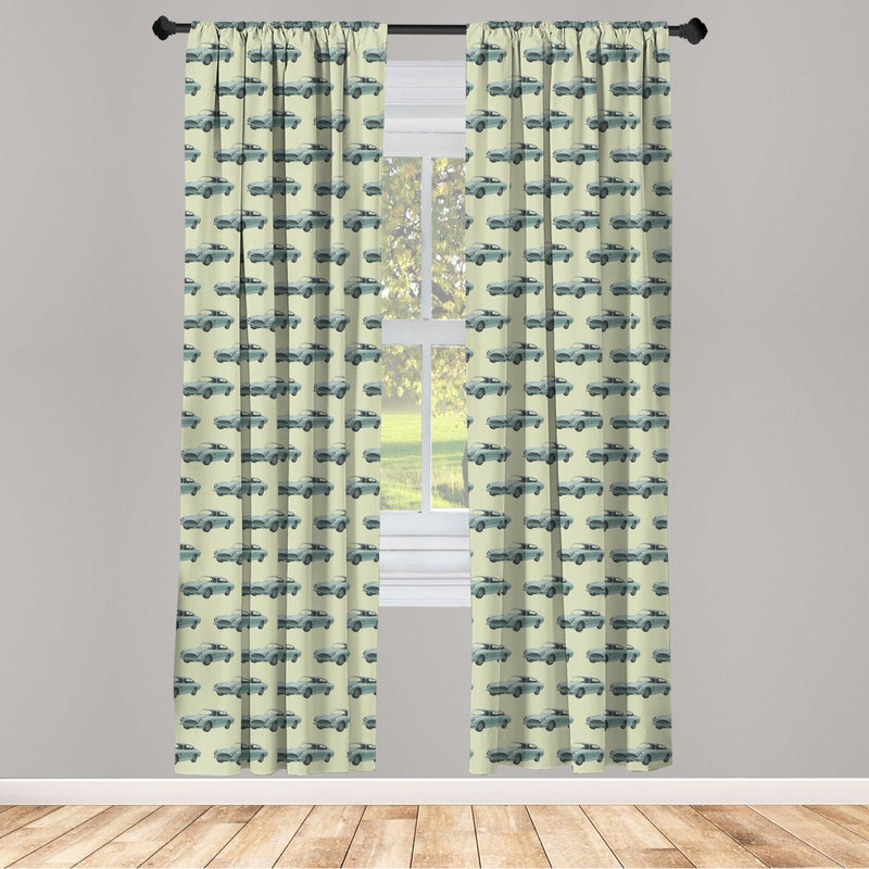 Ambesonne Vintage Curtains  Retro Sports Car Pattern with Classic Vehicle on a Pastel Background  Window Treatments 2 Panel Set for Living Room Bedroom  Pair of - 28"" x 84""  Blue Green - Image 2