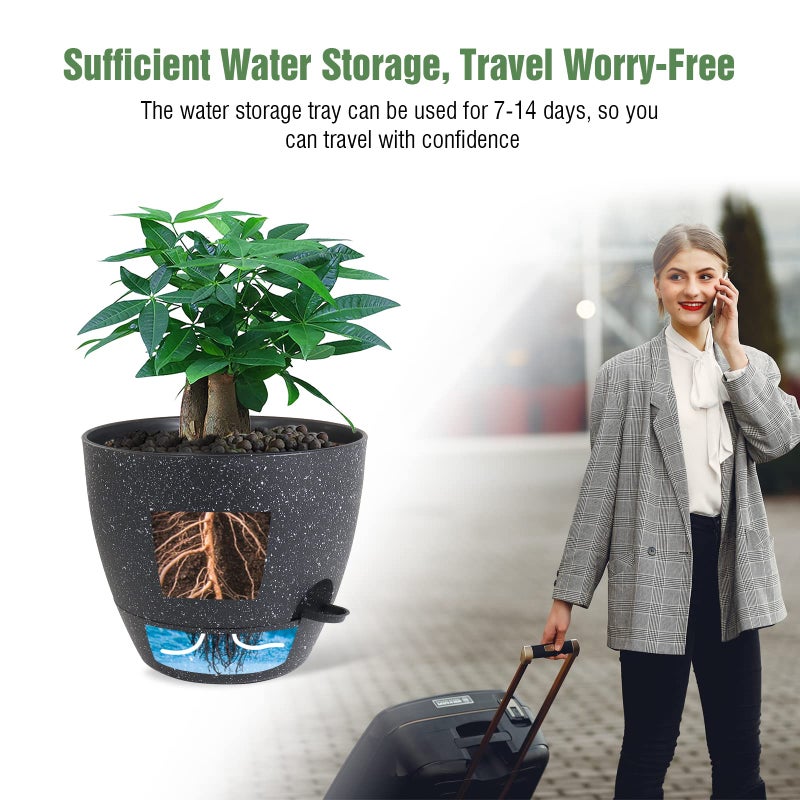 UOUZ 12inch 2Pack Large Self Watering Planters, Plastic Plant Pots with 60oZ Removable Deep Reservoir and Multi Mesh Drainage Holes for Indoor Outdoor Garden Plants and Flowers, Black Speckles - Image 5