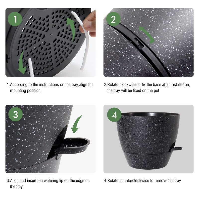 UOUZ 12inch 2Pack Large Self Watering Planters, Plastic Plant Pots with 60oZ Removable Deep Reservoir and Multi Mesh Drainage Holes for Indoor Outdoor Garden Plants and Flowers, Black Speckles - Image 4