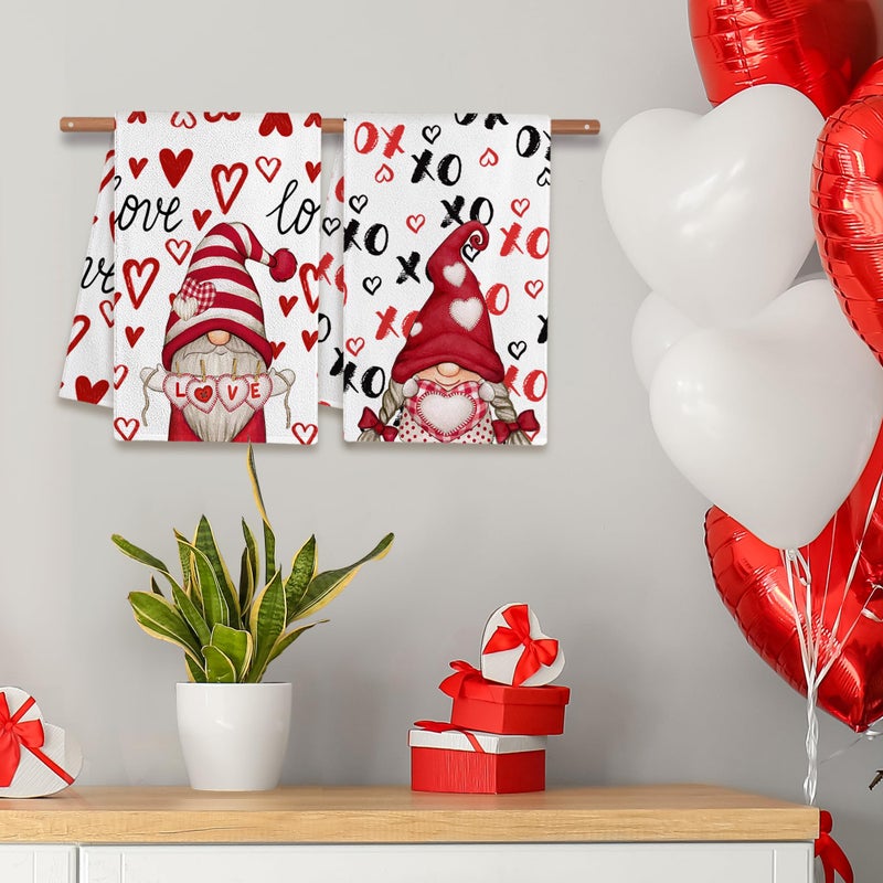 Futbu Valentines Day Kitchen Towels  Valentines Kitchen Decor Dish Tea Towels 16 X23.5  Sets Of 2  Red Valentine Day Gnomes Decorations For Home Kitchen Towels Housewarming Gifts Bathroom - Image 4