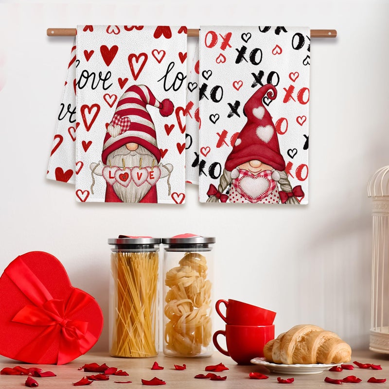 Futbu Valentines Day Kitchen Towels  Valentines Kitchen Decor Dish Tea Towels 16 X23.5  Sets Of 2  Red Valentine Day Gnomes Decorations For Home Kitchen Towels Housewarming Gifts Bathroom - Image 5