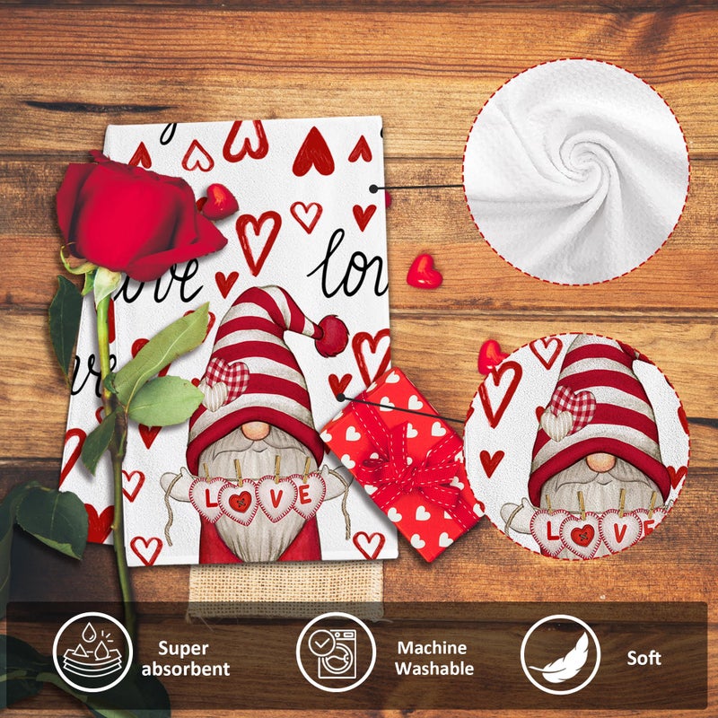 Futbu Valentines Day Kitchen Towels  Valentines Kitchen Decor Dish Tea Towels 16 X23.5  Sets Of 2  Red Valentine Day Gnomes Decorations For Home Kitchen Towels Housewarming Gifts Bathroom - Image 3