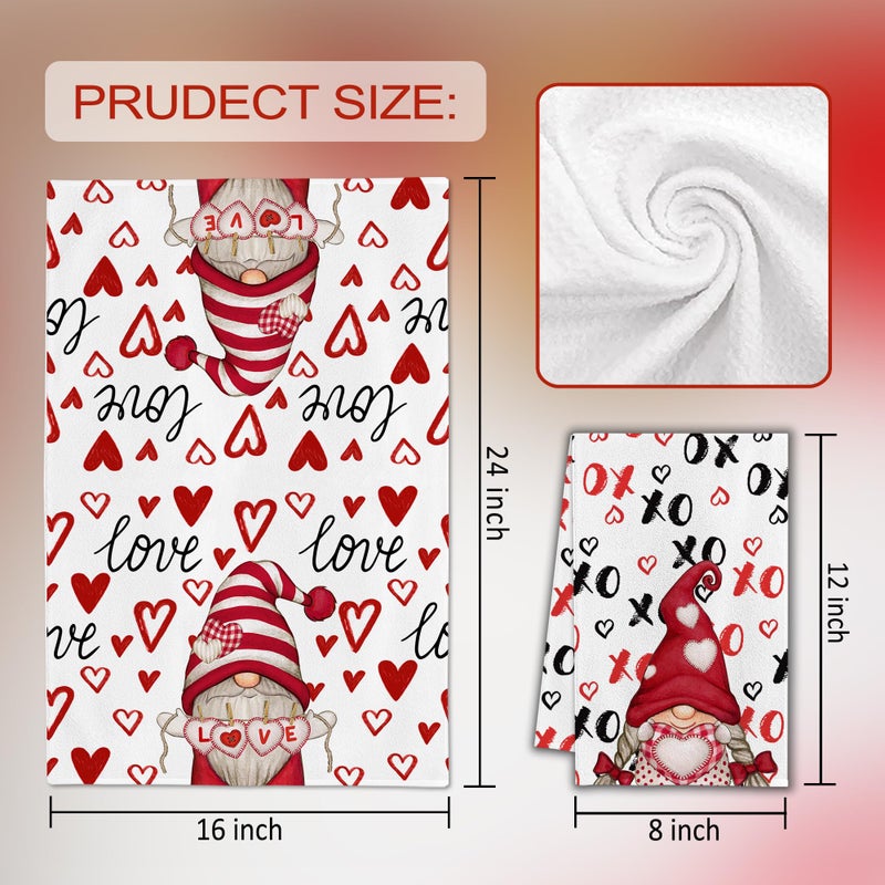 Futbu Valentines Day Kitchen Towels  Valentines Kitchen Decor Dish Tea Towels 16 X23.5  Sets Of 2  Red Valentine Day Gnomes Decorations For Home Kitchen Towels Housewarming Gifts Bathroom - Image 2