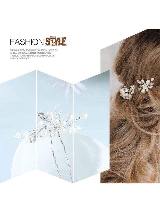 يونيكرا دبابيس شعر العروس الفضية لحفلات الزفاف واللؤلؤ وقطع شعر الزفاف وإكسسوارات الشعر على شكل زهرة وحجر الراين ومشابك شعر للحفلات الراقصة للنساء والفتيات (عبوة من 3 قطع) - Image 4