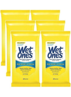 Wet Ones Antibacterial Hands & Face Wipes Citrus Scent 20 Count Travel Pack (Pack Of 6) 