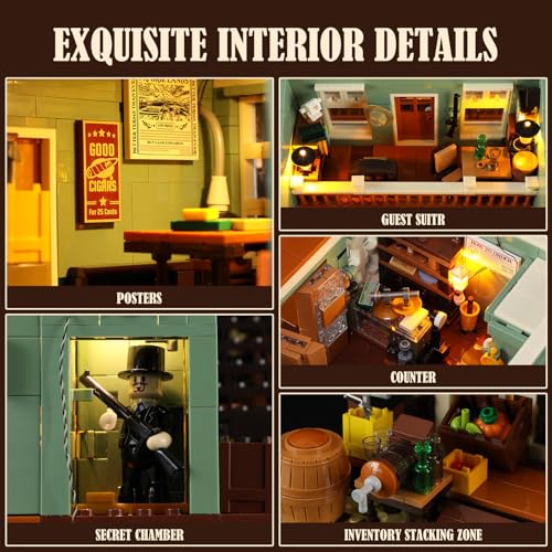 FUNWHOLE Western General Store Lighting Building-Bricks Set - 1895 Pcs The Old West Town Collection Display Set for Adults and West Lovers - Image 4