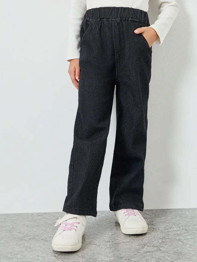 Styli Styli Girls Black Cotton Straight Leg Jeans