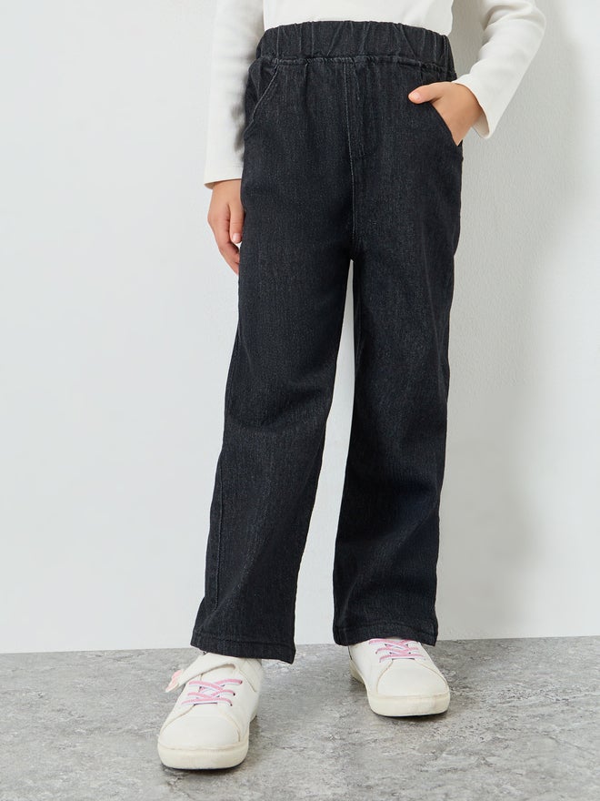 Styli Girls Black Cotton Straight Leg Jeans - Image 1