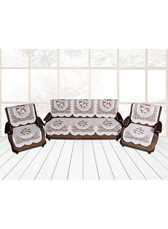 73Hours Net Fabric Floral 6 Piece Sofa  Chair Seat Cover, Color - Off White - Image 1