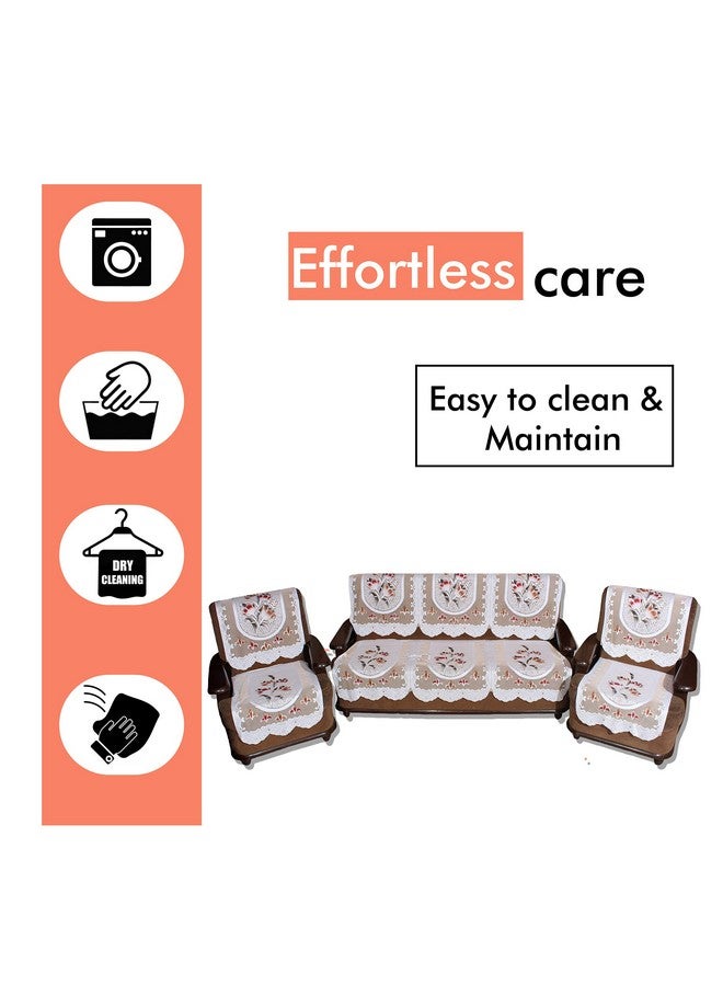 73Hours Net Fabric Floral 6 Piece Sofa  Chair Seat Cover, Color - Off White - Image 3