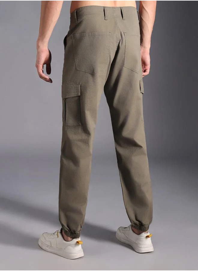 HIGH STAR Straight Fit Mid Rise Cuffed Cargo Pants