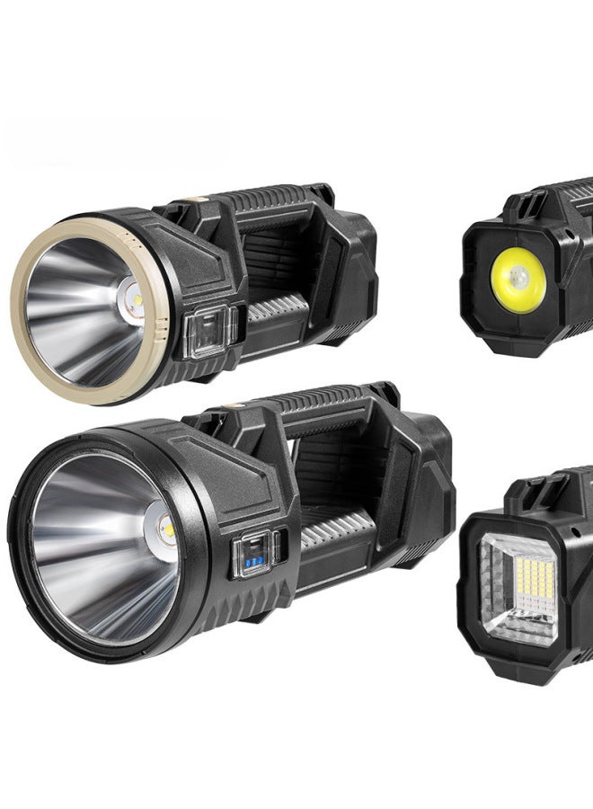 P70 Strong Light Searchlight Outdoor Multi-function Lighting LED Flashlight Long-range Charging Strong Light Portable Lamp-Color:W5161-1 Large Armored Portable Lamp - Image 3