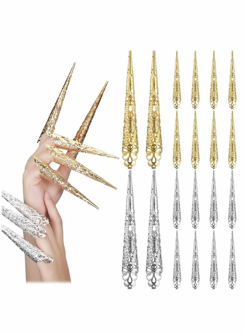 NIBEMINENT Nail, Finger Nail Claw, Ancient Queen Fingernail Metal Knuckle for Women Cosplay Costume Drama Dance Show, 20 Packs (Gold, Silver) - Image 1
