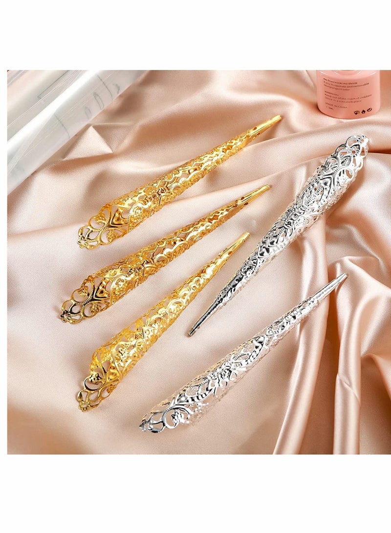 NIBEMINENT Nail, Finger Nail Claw, Ancient Queen Fingernail Metal Knuckle for Women Cosplay Costume Drama Dance Show, 20 Packs (Gold, Silver) - Image 5
