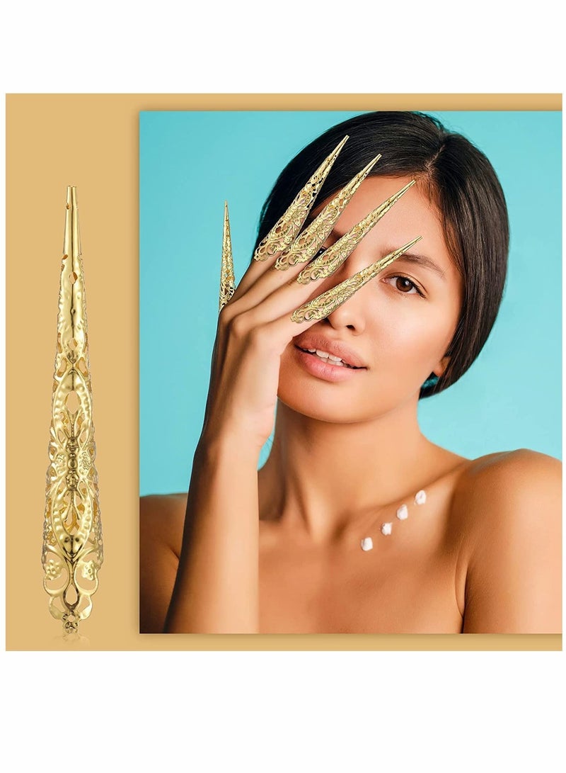 NIBEMINENT Nail, Finger Nail Claw, Ancient Queen Fingernail Metal Knuckle for Women Cosplay Costume Drama Dance Show, 20 Packs (Gold, Silver) - Image 3