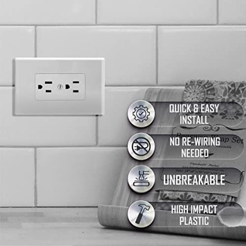 TayMac MW2500W Single-Gang Wallplate Non-Metallic Decorator Cover One Grounded Duplex, White Smooth(Pack of 5) - Image 3