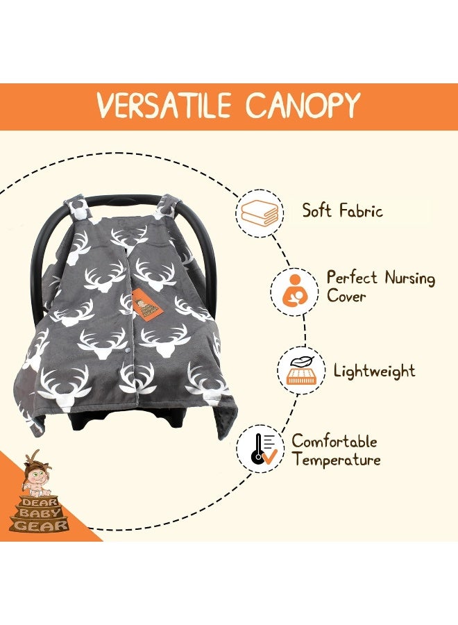 Dear Baby Gear Deluxe Car Seat Canopy, White Antlers, Grey Minky Dot - Image 3