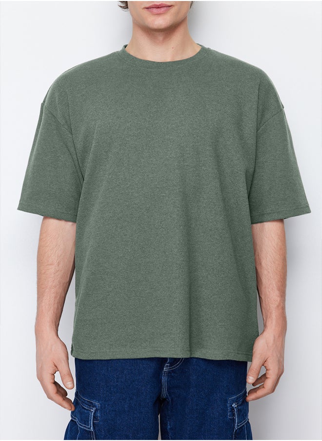 trendyol - Basic Mint Oversize/Wide Cut Textured Waffle Short Sleeve T-Shirt TMNSS22TS00049 - Image 1