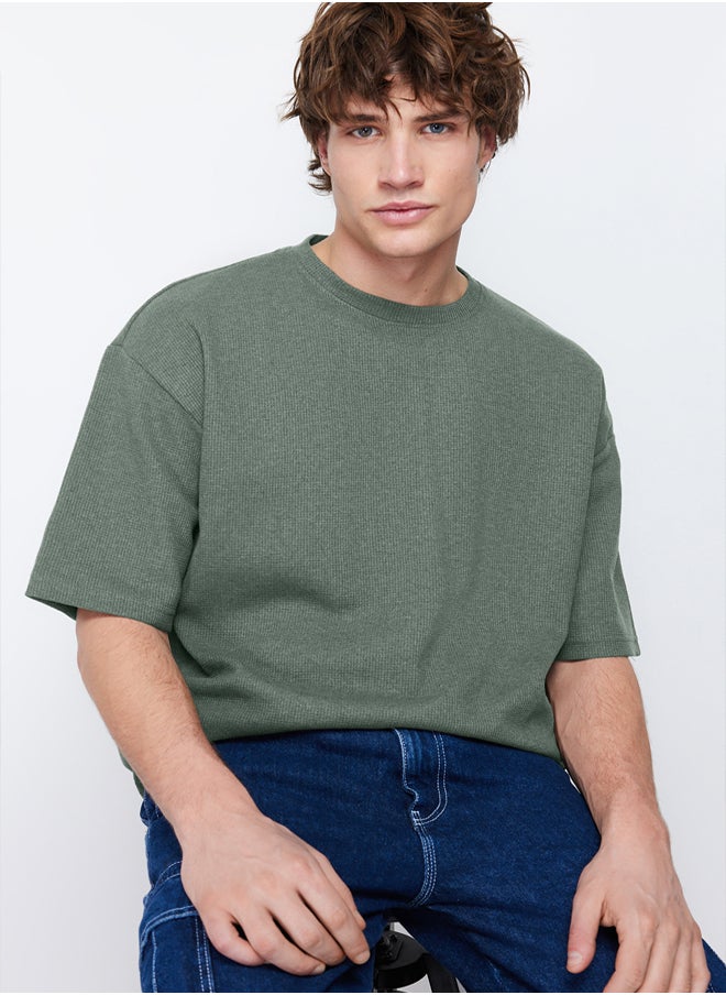 trendyol - Basic Mint Oversize/Wide Cut Textured Waffle Short Sleeve T-Shirt TMNSS22TS00049 - Image 1
