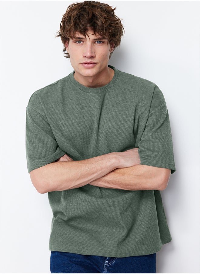 trendyol - Basic Mint Oversize/Wide Cut Textured Waffle Short Sleeve T-Shirt TMNSS22TS00049 - Image 1