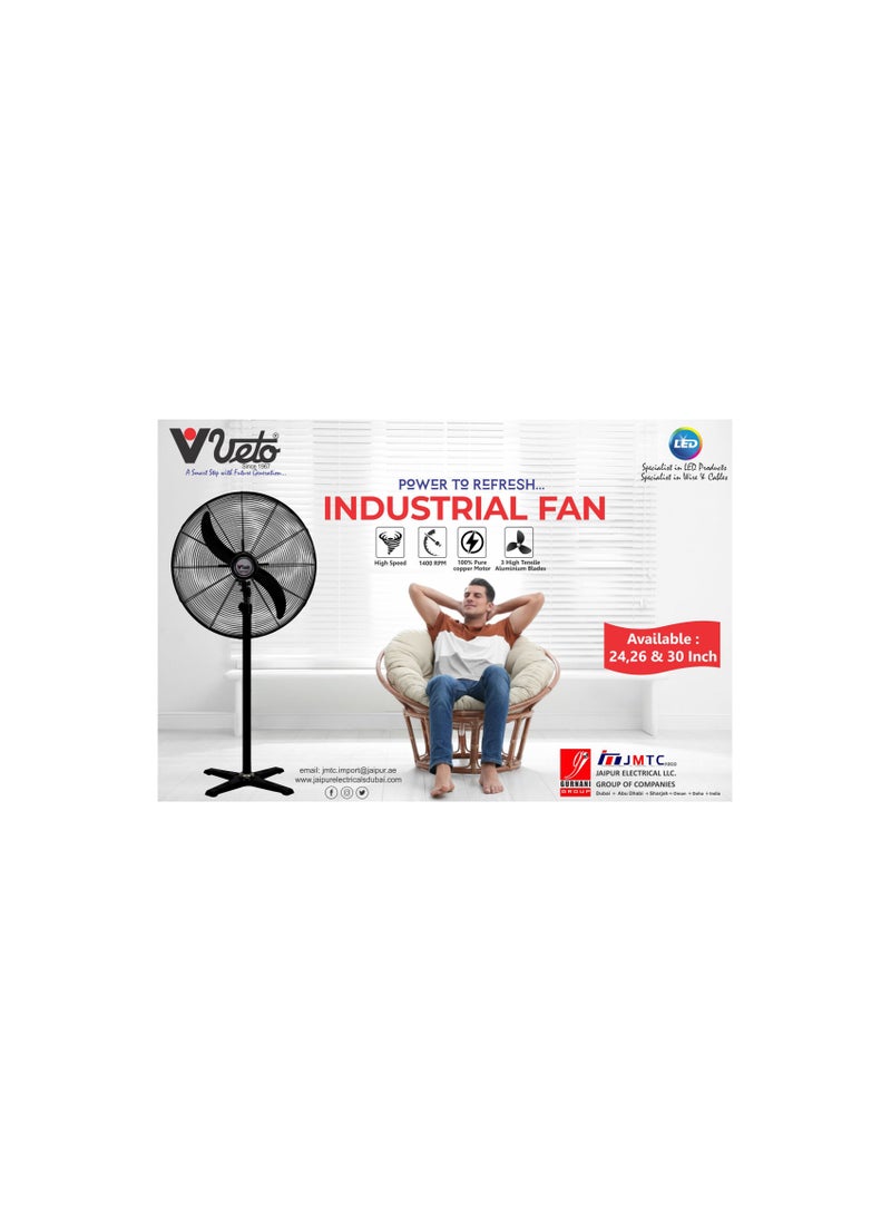Veto - Veto Industrial Stand Fan,Pedestal fan High Velocity Heavy Duty Metal Stand fan Warehouse for Open-Air Restaurant And Factory (24 Inch) - Image 1