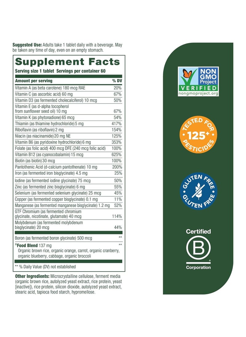 MegaFood - MegaFood One Daily - Supports Overall Health - Multivitamin with B Vitamins and Food Blend - Gluten-Free, Vegetarian, and Made without Dairy - 60 Tabs - Image 1