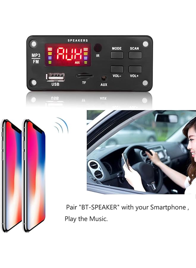 LJCM وحدة فك تشفير MP3 بتقنية البلوتوث، تيار مستمر 6 فولت - 12 فولت، وحدة فك تشفير MP3 بتقنية البلوتوث 5.0، شاشة رقمية، فك تشفير مزدوج، وحدة استقبال صوت لاسلكية مع جهاز تحكم عن بعد و4 كابلات أسلاك - Image 3
