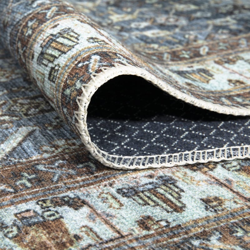 Bloom Rugs بلوم سجاد قابلة للانزلاق غير قابلة للانزلاق 12 قدم - عداء الأزرق/البيج التقليدي لحمام مدخل المدخل والمطبخ - الحجم الدقيق: 2.5 "× 12"  - Image 3