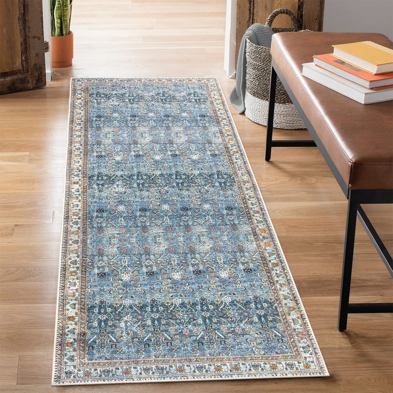 Bloom Rugs بلوم سجاد قابلة للانزلاق غير قابلة للانزلاق 12 قدم - عداء الأزرق/البيج التقليدي لحمام مدخل المدخل والمطبخ - الحجم الدقيق: 2.5 "× 12"  - Image 1