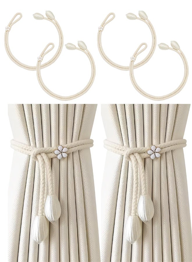4 Pack Curtain Tiebacks, Curtain Rope Buckle Elegant Boho Style Curtain Tiebacks Hand Knitted Curtain Tie Backs for Home, Office, Living Room, Bedroom - Image 1