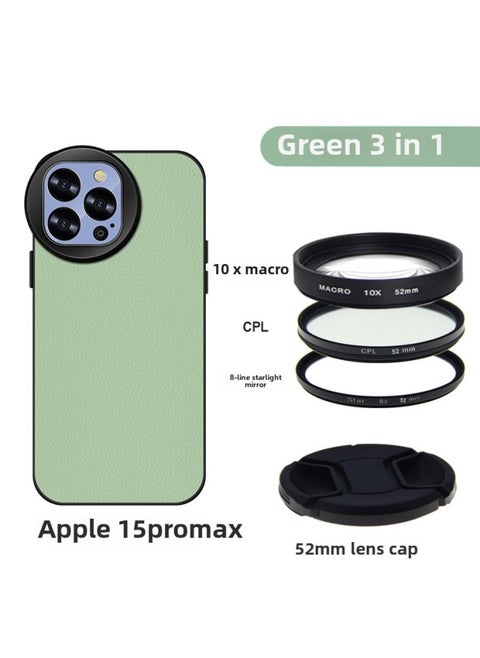 Luxury Leather Filter Shell For Apple For Iphone 15 Pro Max Photography Lens Package Cpl Filter Lightweight Elegant Style Compatible With 24731020116-Color:[Green] Phone Case Suit 3 Lens [15pro Max]]