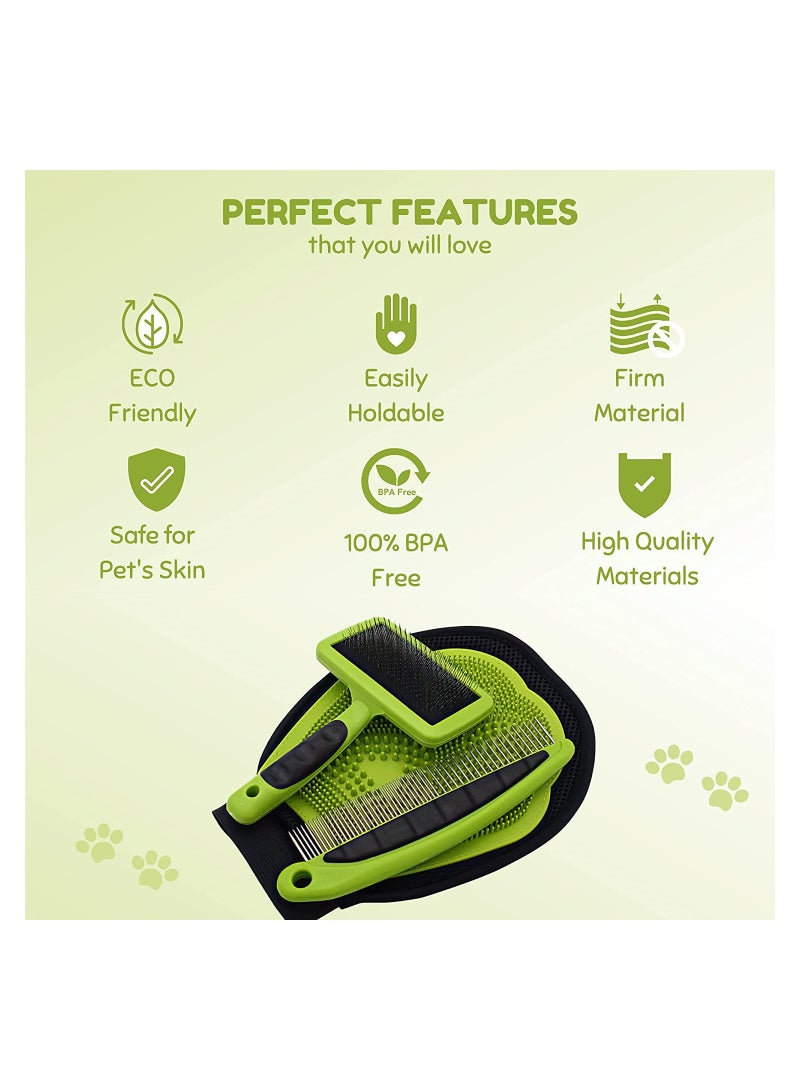 مس تيارا مجموعة أدوات العناية بالحيوانات الأليفة، فرشاة القطط، فرشاة الكلاب، فرشاة تنظيف ذاتية، قفازات استحمام للحيوانات الأليفة ومشط - مجموعة 3 في 1 للعناية بالحيوانات الأليفة، أداة تنظيف وتدليك ذات قفاز مزدوج الوجه - Image 2