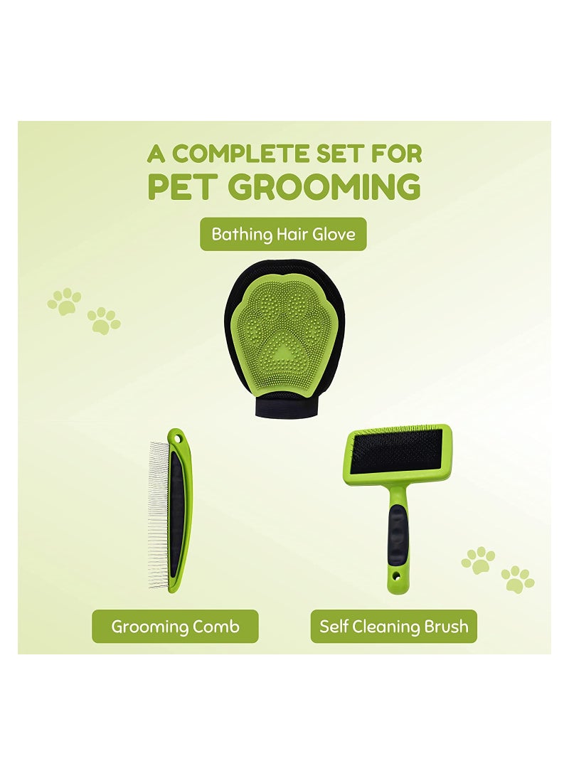 مس تيارا مجموعة أدوات العناية بالحيوانات الأليفة، فرشاة القطط، فرشاة الكلاب، فرشاة تنظيف ذاتية، قفازات استحمام للحيوانات الأليفة ومشط - مجموعة 3 في 1 للعناية بالحيوانات الأليفة، أداة تنظيف وتدليك ذات قفاز مزدوج الوجه - Image 3