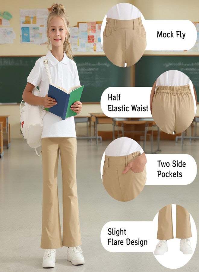 Dreammonkey Girls Flare Dress Pants Kids Bootcut School Uniform Slacks with Half Elastic Waist Size 6-15 Years, Khaki, 6-7 Years - Image 4