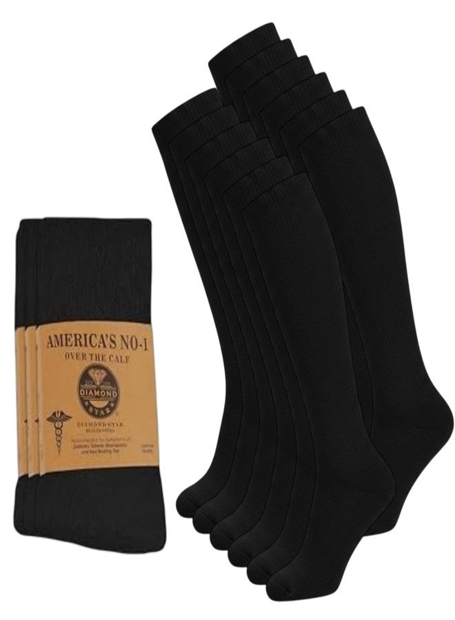 Diamond Star 12 Pairs Diabetic Knee High Socks for Men – Over the Calf Cotton Socks, Non-Binding Comfortable Fit – Men’s Shoe Size 9–12 (12 Pairs Black) - Image 1