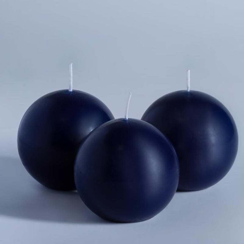 MOZEAL Hand-Poured, 3 Inch Navy Blue Round Ball Candles - Elegant Navy Blue Round Pillar Candles Set of 3, Dripless, Unscented, Smokeless, Ideal for Formal Events. - Image 1