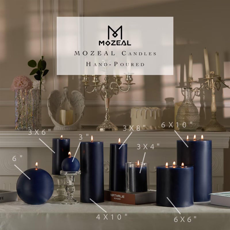 MOZEAL Hand-Poured, 3 Inch Navy Blue Round Ball Candles - Elegant Navy Blue Round Pillar Candles Set of 3, Dripless, Unscented, Smokeless, Ideal for Formal Events. - Image 4