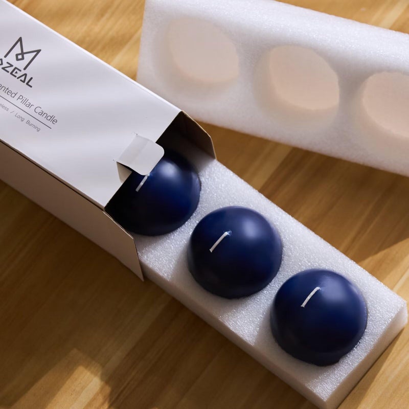 MOZEAL Hand-Poured, 3 Inch Navy Blue Round Ball Candles - Elegant Navy Blue Round Pillar Candles Set of 3, Dripless, Unscented, Smokeless, Ideal for Formal Events. - Image 5