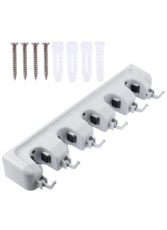 erorex Broom Mop Holder Wall Mounted 5 Slots 6 Hooks Broom Organizer Storage Hooks Hangers For Bathroom Laundry Room Kitchen Gray  - Image 3